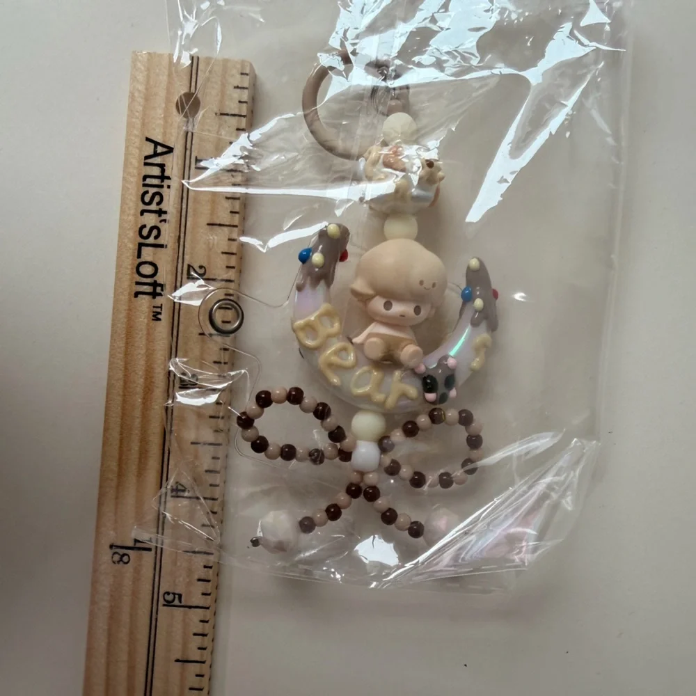 Cute Neutral Phone Charm Keychain White Cream Brown